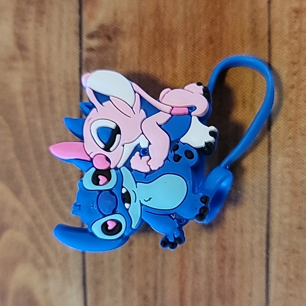 Blue Alien with Girl Silicone Straw Topper Drink Accessory Blue